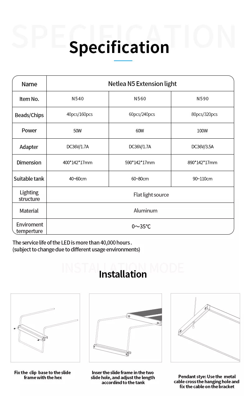 Đèn Led thủy sinh NETLEA N5 SERIES EXTENSION LIGHT 60cm 90cm